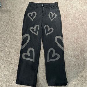 Grey y2k heart design jeans